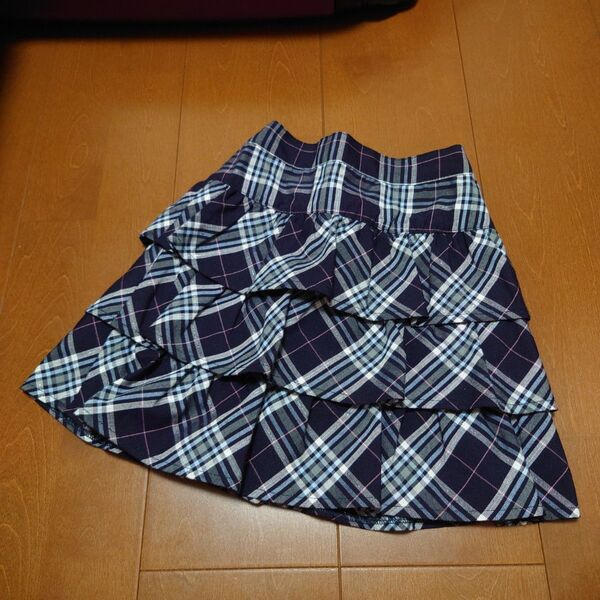 美品 any FAM キッズスカート 120cm ネイビー系チェック フリル付き
