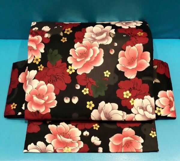 作り帯 二部式 黒猫と牡丹柄 新品未使用品