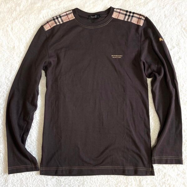 【美品】 BURBERRY BLACK LABEL 長袖Tシャツ ホースロゴ 刺繍 ロンT ノバチェック M