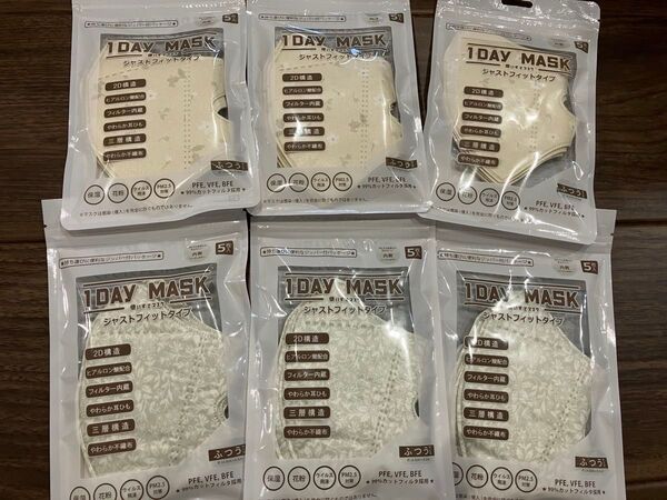 新品 マスク 花柄 不織布 ジャストフィットタイプ 2D 使い捨て 5枚入 6袋