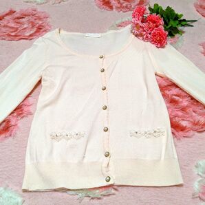 PRIME PATTERN◆ピンク◆花柄レース&キラキラビジュー付き◆柔らか◆姫◆カーディガン