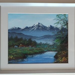 額入り山と川のある風景003