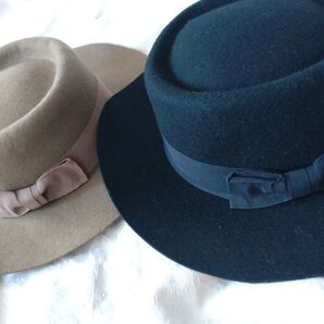 未使用新品 タグ付きフェルトカンカン帽 黒 帽子 Heather