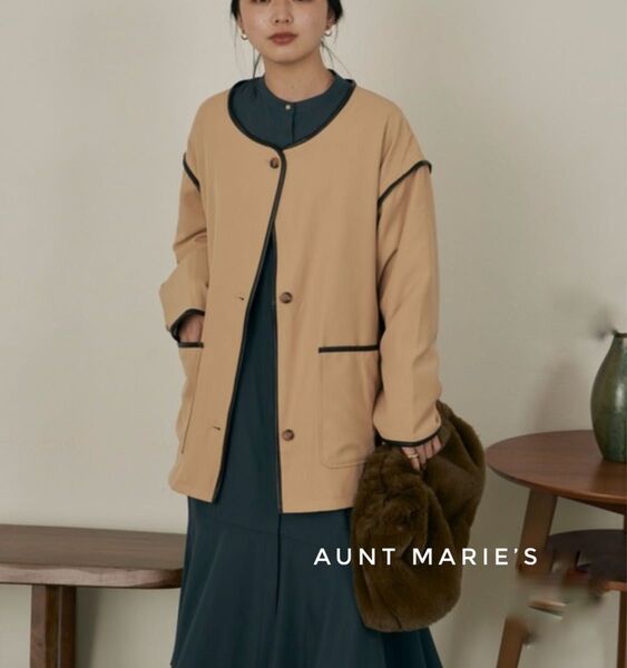 AUNT MARIE’S アントマリーズ パイピング ノーカラー ショート トレンチコート アウター