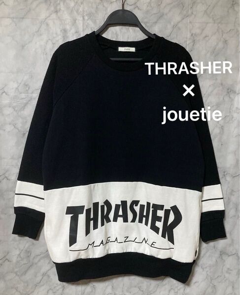 美品 THRASHER × jouetie 配色 刺繍 切り替え スウェット トレーナー 裏起毛 長袖