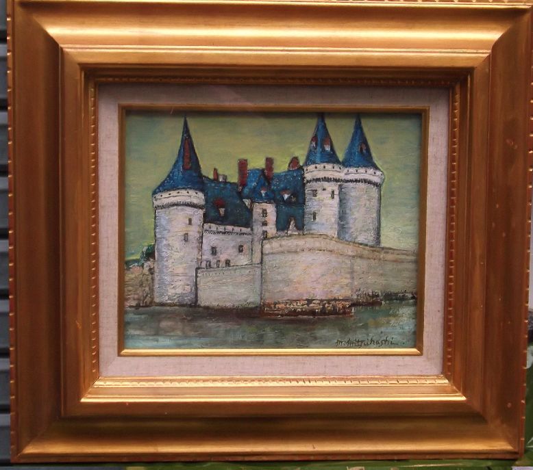 F3 Oil Painting Nikikai Masayuki Mikami Castle of Sully-sur-Loire, painting, oil painting, Nature, Landscape painting