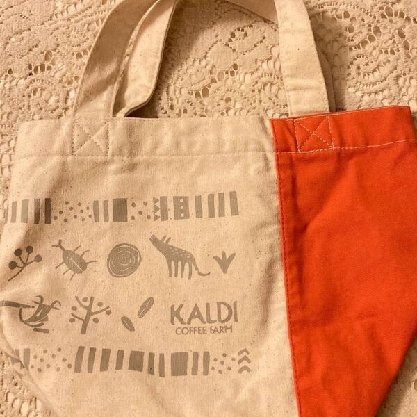 KALDI カルディ トートバッグ ランチバッグ オレンジ×ナチュラル