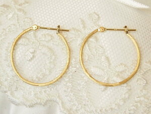  new goods free shipping 18 gold yellow gold made delustering satin hair line finishing pipe hoop earrings 1mm width x20mm diameter /K18YG/ wheel .. ring 