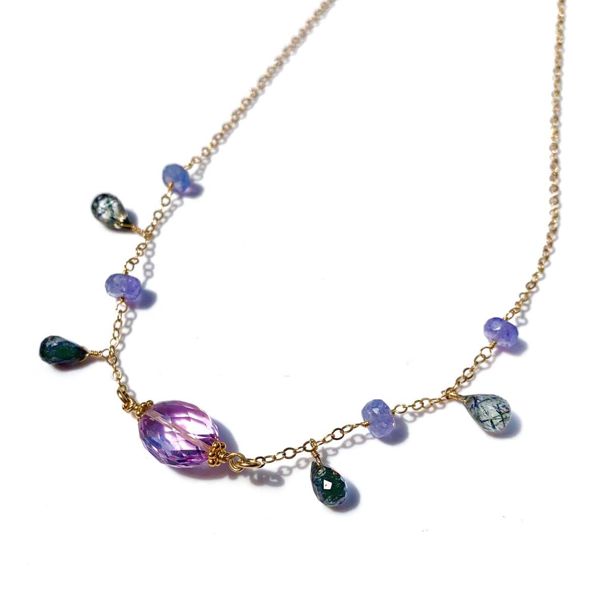 [SALE] Gemstone quality AAA amethyst, Black Rutile, Tanzanite necklace natural stone k14gf, Handmade, Accessories (for women), necklace, pendant, choker