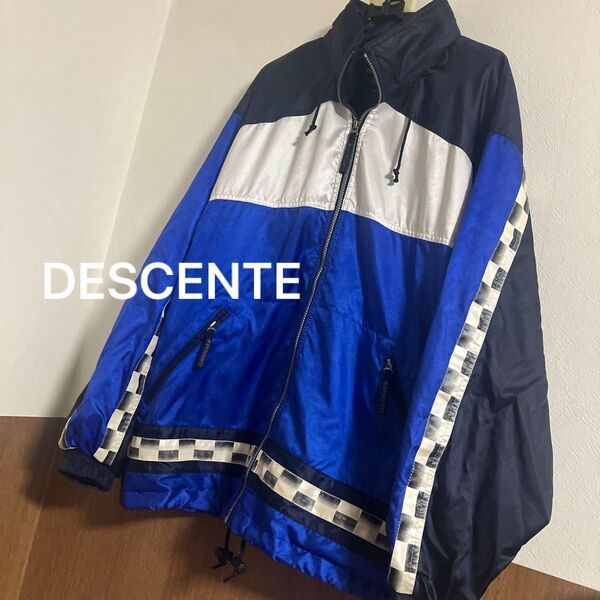 デサント DESCENTE ブルー メンズ収納フード付きブルゾン 美品