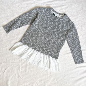 【美品】fashion messageドッキングフリル ニット ギャザー 刺繍 長袖