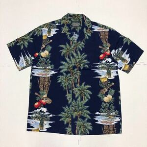 Hawaiian Reserve ハワイアンリザーブ 半袖シャツ アロハシャツ ガラシャツ パイナップル ヤシ S ネイビー 