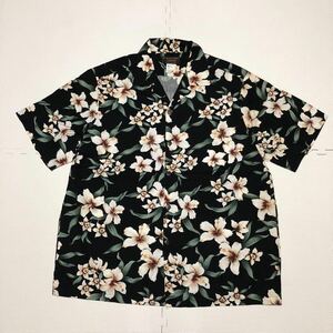BLACK POINT ハワイ製 半袖シャツ アロハシャツ ガラシャツ 花 コットン XL ブラック 