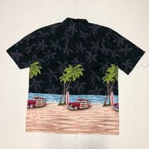 HO ALOHA ホアロハ ハワイ製 半袖シャツ アロハシャツ ガラシャツ ヤシの木 車 L 黒_画像2