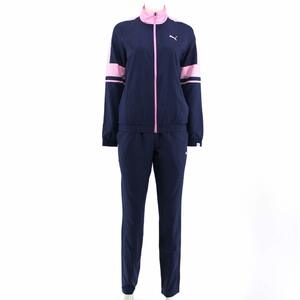 Puma Ladies Woven Track Sute Us Size XS Navy/светло -розовый темно -синий цветовая куртка и брюки Nylon Up и нижний набор