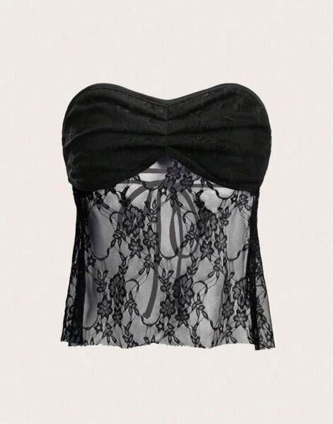 shein シーイン レース チューブトップ リボン 黒 ブラック JPーLサイズ Sサイズ