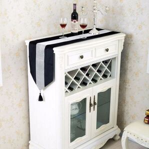 テーブルランナー タッセル付き パーティー 結婚式 食卓飾り 32*250cm 中央水晶帯の柄 エレガント 断熱 滑り止め 黒 ブラック