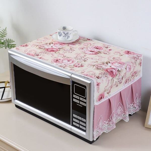 新発売 電子レンジカバー マルチカバー フリル付き レース 刺繍 花柄 紫 パープル テーブルクロス 長方形