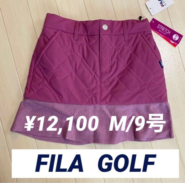 新品■12,100円【フィラゴルフ】ニット スカート M/9号 ゴルフウェア ピンク フリル 防寒