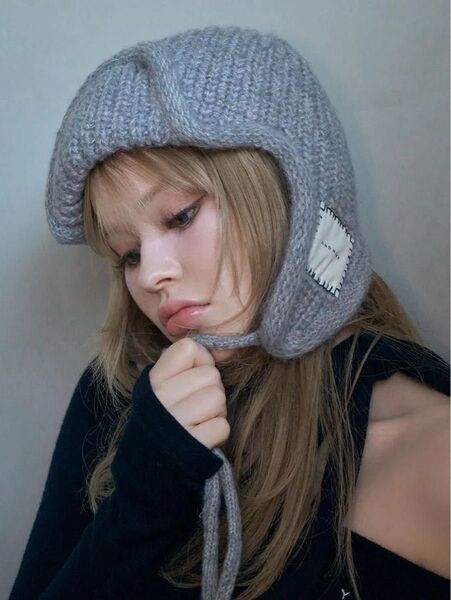 Baby knit babushka andmary gray アンドマリー 帽子