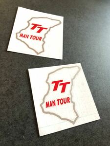 【送料無料】海外限定 マン島 TT レース MAN TOUR 地図 ステッカー シルバー×赤 ２枚セット 公道レース 国旗 世田谷