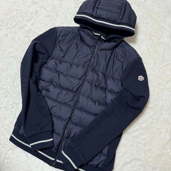 美品!モンクレール ダウンジャケット マグリアカーディガン XL 切り替え MONCLER ナイロン ネイビー ジップアップ