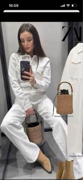 ZARA ホワイトデニム オールインワンLサイズ