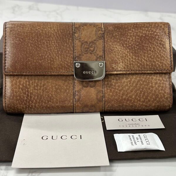 新品同様! グッチ GUCCI 財布 二つ折り 長財布 シマレザー コンチネンタル