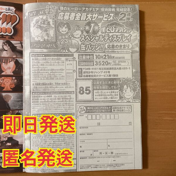 【即日発送】僕のヒーローアカデミア ヒロアカ 応募者全員サービス ジャンプ 1枚