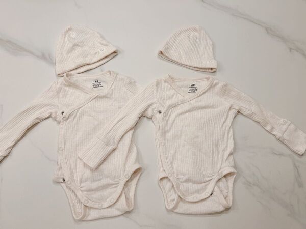 H&M 白ロンパース 帽子付き ベビー服