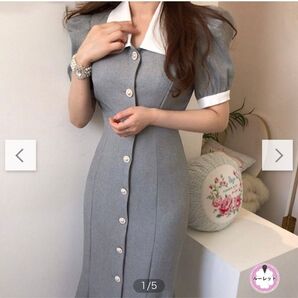 パフスリーブ半袖ロングワンピース