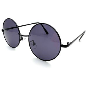 定番のレトロアイテム 60年代ファッション クラシックメタルラウンドサングラス ユニセックス UVカット ブラック×スモークレンズ