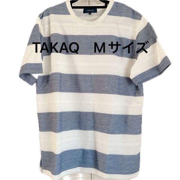 半袖 Tシャツ ボーダー ホワイト トップス ネイビーTAKAQ TシャツカットソーLサイズ