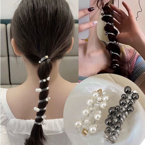 0180 ヘアアクセサリー コイルポニー ヘアアレンジ まとめ髪 パール 髪留め
