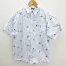 □ ガッチャ/GOTCHA総柄デザイン半袖シャツ■水色系【L】MENS_画像1