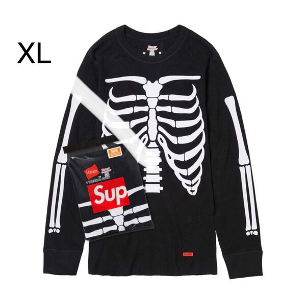 新品 Supreme x Hanes Bones Thermal Crew Black XL