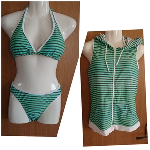 *FILA* mint green × gray * border pattern. bikini 3 point set * Parker attaching *11L*