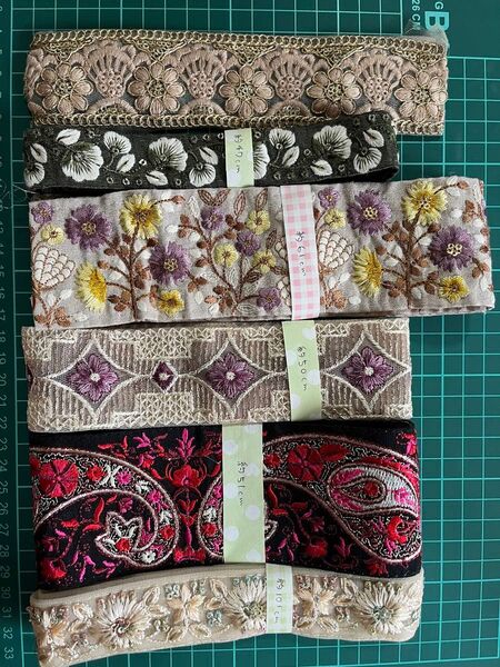 約3m インド刺繍リボン アソート セット まとめ売り ハンドメイド 手芸 リボン 刺繍リボン 素材 裁縫 手芸リボン ハギレ