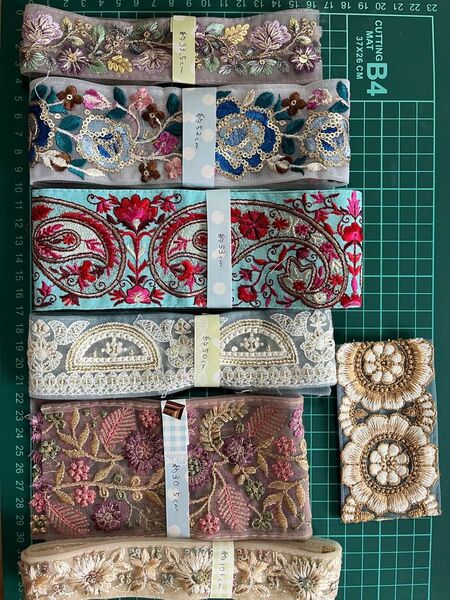 約3m インド刺繍リボン アソート セット まとめ売り ハンドメイド 手芸 リボン 刺繍リボン 素材 裁縫 手芸リボン ハギレ