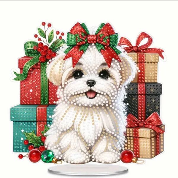 ダイヤモンドアート マルチーズ と クリスマス アクスタ アクリルスタンド