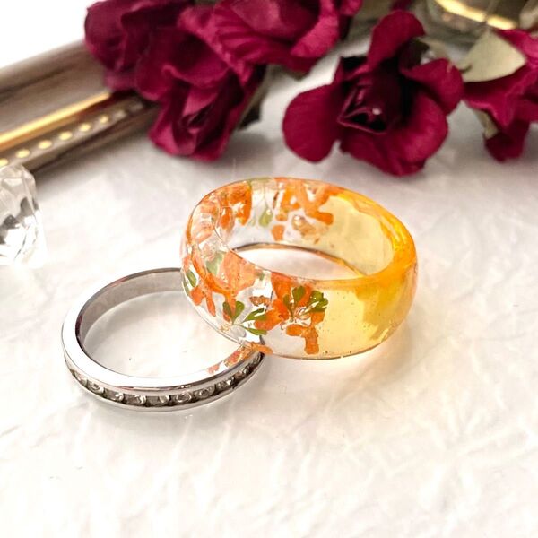 ハンドメイド★レジン リング 指輪金木犀 ドライフラワー 12号