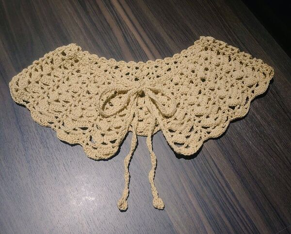 お値下げ中、 つけ襟 黄色 手編み ハンドメイド コットン糸