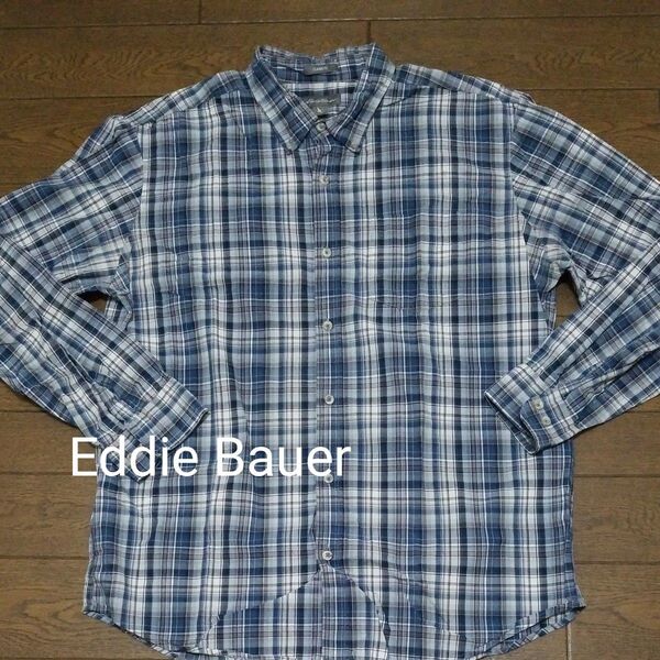 Eddie Bauer チェック ボタンダウンシャツ 紺系 L NO-135