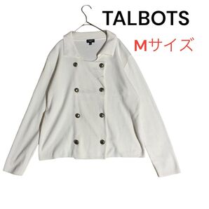 【TALBOTS】タルボット ニットアウター ジャケット くるみボタン マリン ホワイト Mサイズ