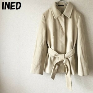 [ popular ]INED/ Ined Anne gola jacket coat belt attaching ivory size 2 lady's /1308