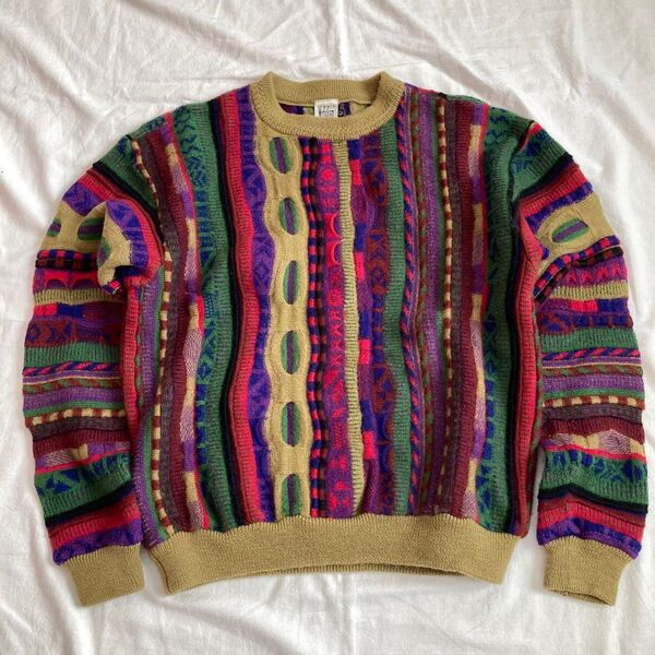 modigliani wool sweater 3Dウールセーターデザインニット 90s 古着 長袖 マルチカラー
