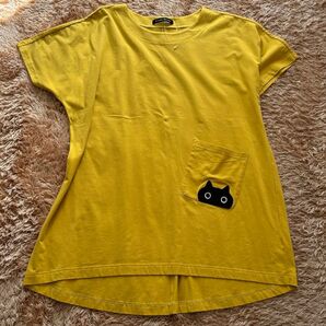 ワコール◆マタノアツコ◆Tシャツチュニック カラシ色◆重ね着にも タグ無し未使用 M ネコ タグなし未使用