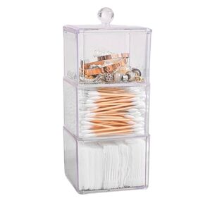 コットンパッドディスペンサー コットンパッド用蓋付き透明オーガナイザーボックス タワー