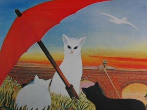 Art hand Auction Ferdinand Desnos, Cat under a red umbrella, Rare art book, New frame included, In good condition, y321/5, Painting, Oil painting, Animal paintings