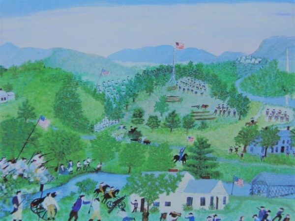 grandma moses, Battle of Bennington (with monument), rare art book paintings, Good condition, Brand new high quality framed, free shipping, american painter, painting, painting, oil painting, Nature, Landscape painting